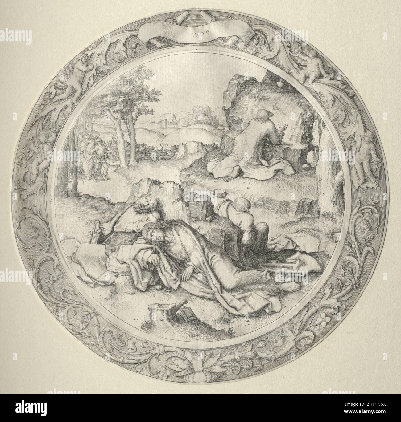 La passion ronde : le Christ en Gethsemane (l'agonie dans le jardin), 1509.Lucas van Leyden (néerlandais, 1494-1533).Gravure ; Banque D'Images