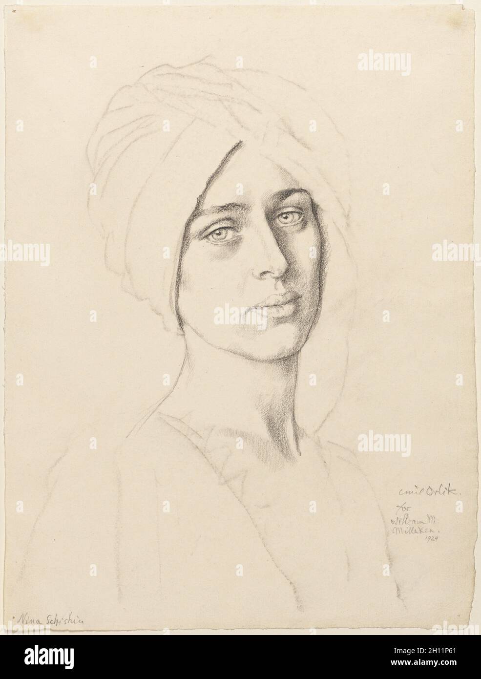 Nina Schishin, 1924.Emil Orlik (tchèque, 1870-1932).Craie noire ou crayon(?)(trébuchement par endroits); feuille: 34.3 x 25.6 cm (13 1/2 x 10 1/16 po.). Banque D'Images