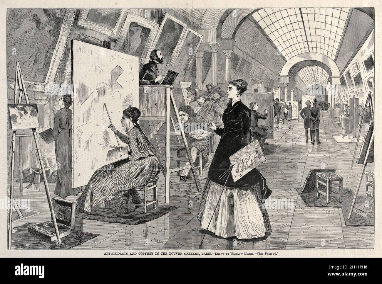 Étudiants en art et copyistes à la Galerie du Louvre, Paris, 1864.Winslow Homer (américain, 1836-1910).Gravure en bois; Banque D'Images