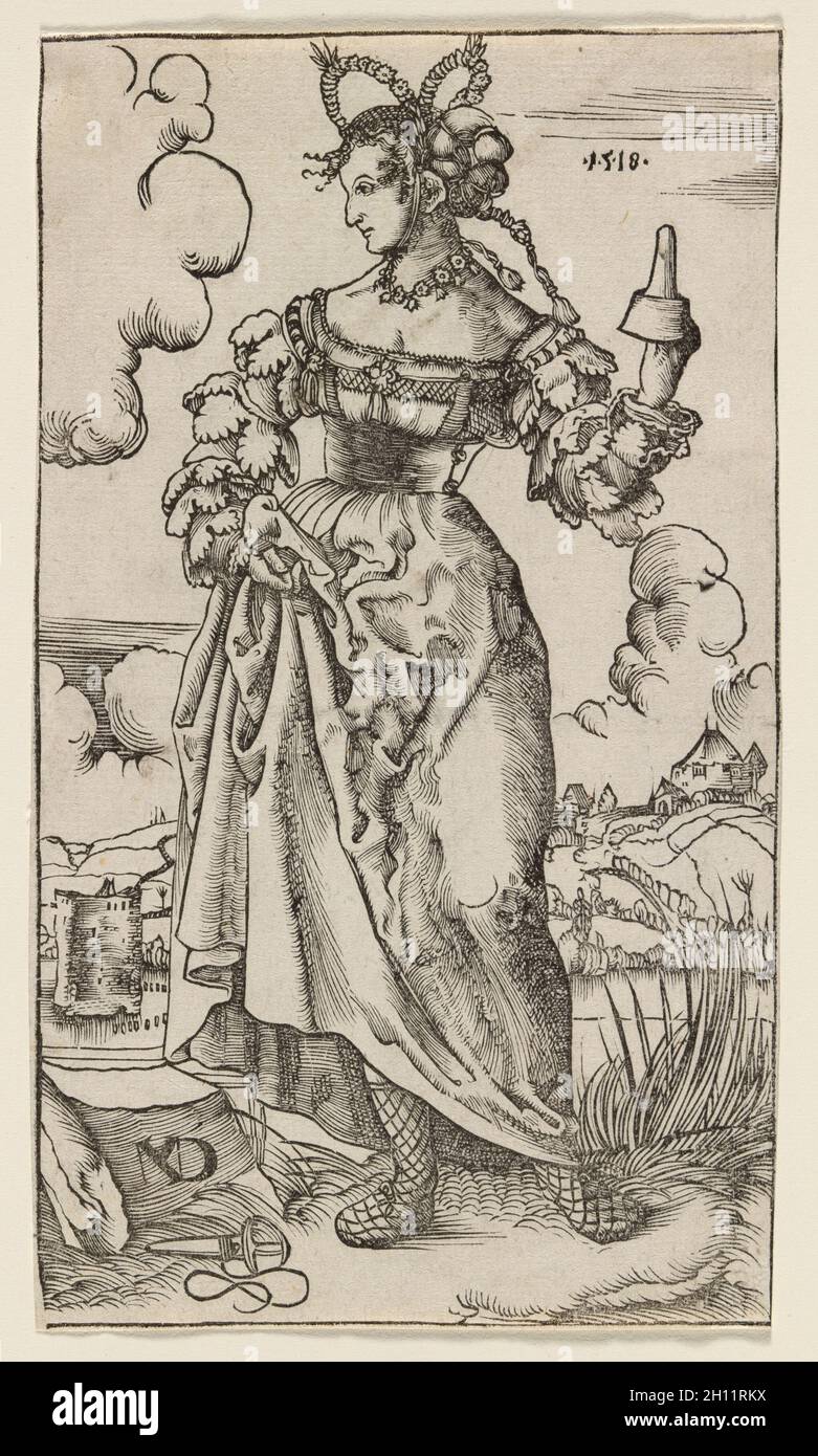 Les sages et folles : le cinquième vierge folle, 1518. Nikolaus Manuel Deutsch (Swiss), ch. 1484-1530). Gravure sur bois ; image : 18,5 x 10,6 cm (7 5/16 x 4 3/16 in.). Banque D'Images