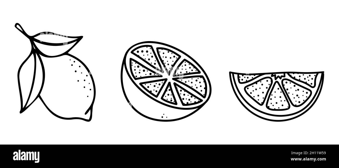 Icônes citron définies.Conception simple.Icônes de chaux.Élément de conception d'agrumes pour carte postale, logo, icône, Web.Illustration vectorielle de style doodle isolée sur blanc Illustration de Vecteur