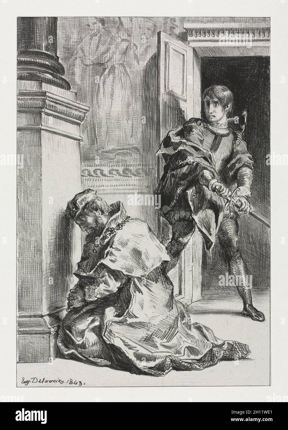 Hameau: Hameau tente de tuer le roi, 1843.Eugène Delacroix (français, 1798-1863).Lithographie; Banque D'Images