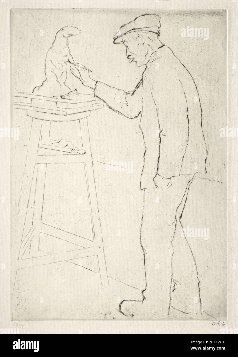 Professeur Gaul au travail.Emil Orlik (tchèque, 1870-1932).Drypoint ; Banque D'Images