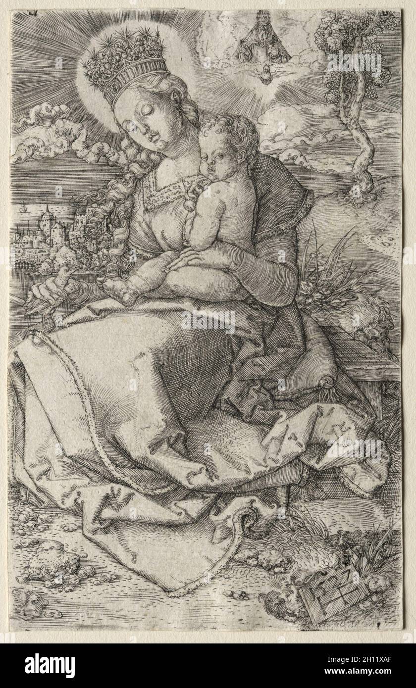 Vierge avec une couronne des étoiles, 1527.Monogrammiste HF (allemand).Gravure ; Banque D'Images