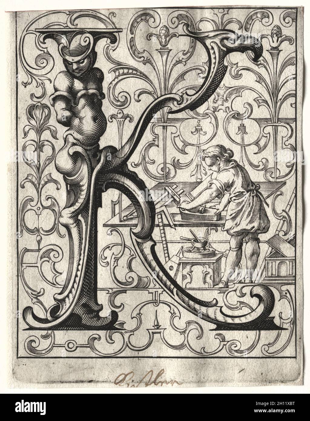 Nouveau livret ABC : K, 1627.Lucas Kilian (allemand, 1579-1637).Gravure ; Banque D'Images