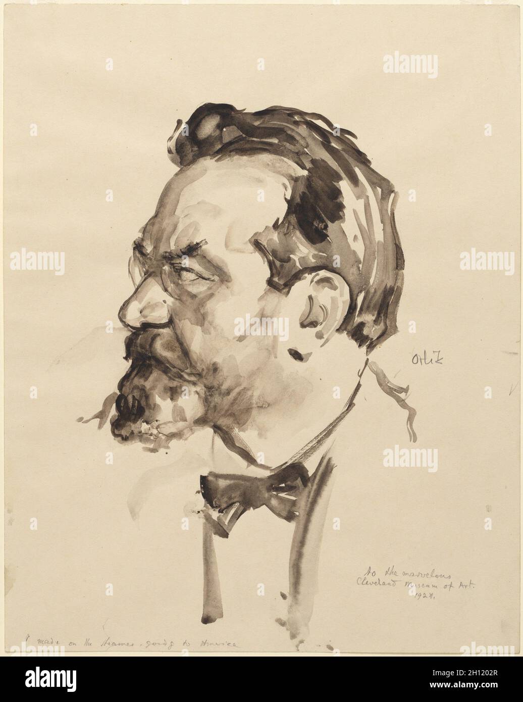 Autoportrait, 1924.Emil Orlik (tchèque, 1870-1932).Brosse et lavage noir (égratigné dans les yeux); feuille : 34.8 x 27.7 cm (13 11/16 x 10 7/8 po). Banque D'Images