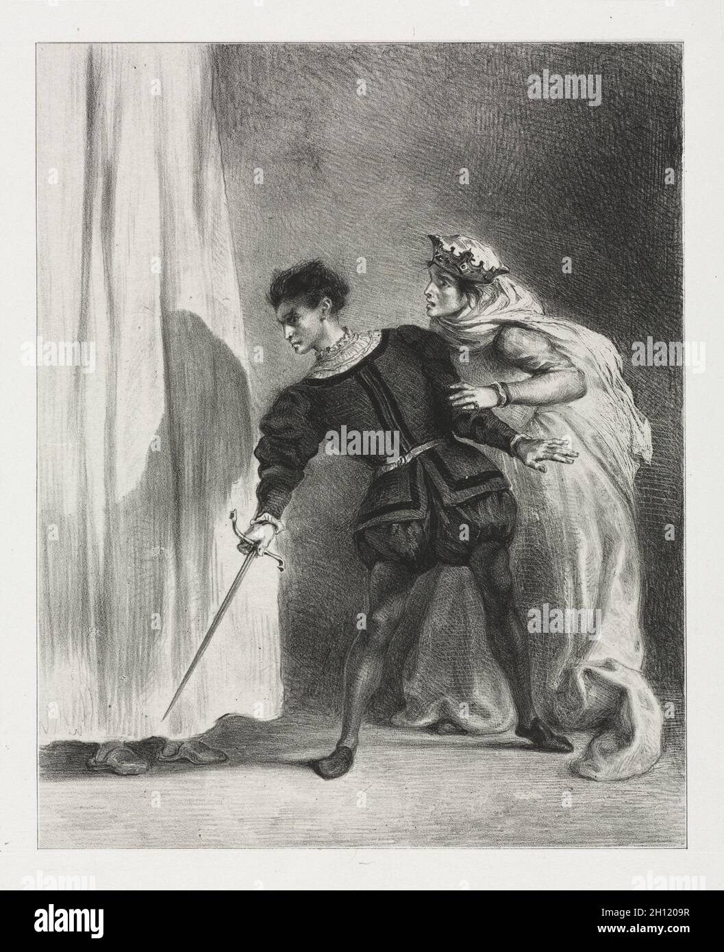Hameau : le meurtre de Polonius, 1834.Eugène Delacroix (français, 1798-1863).Lithographie; Banque D'Images