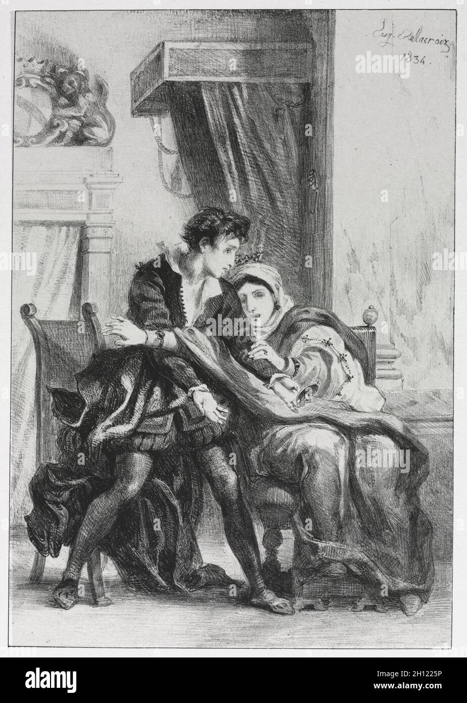 Hameau : hameau et reine, 1834.Eugène Delacroix (français, 1798-1863).Lithographie; Banque D'Images