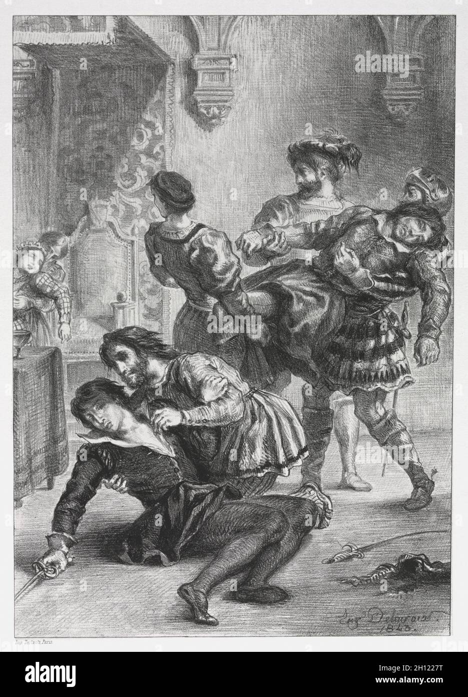 Hameau : la mort de Hamlet, 1843.Eugène Delacroix (français, 1798-1863).Lithographie; Banque D'Images