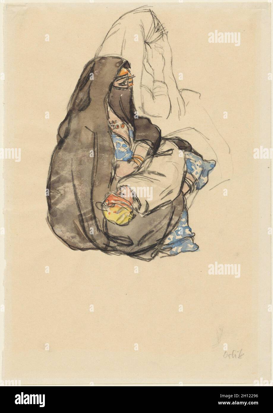 Femme et enfant, le Caire 1912, 1912.Emil Orlik (tchèque, 1870-1932).Crayon noir et lavage gris, avec lavage bleu, rose, jaune et orange;feuille : 26.7 x 18.8 cm (10 1/2 x 7 3/8 po). Banque D'Images