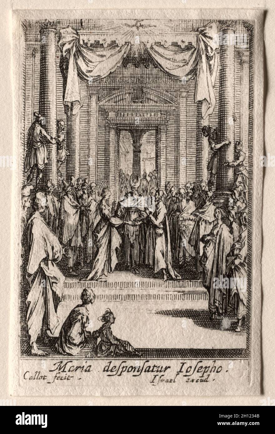 La vie de la Vierge : le mariage de la Vierge, ca.1633-34.Jacques Callot (français, 1592-1635).Gravure ; Banque D'Images