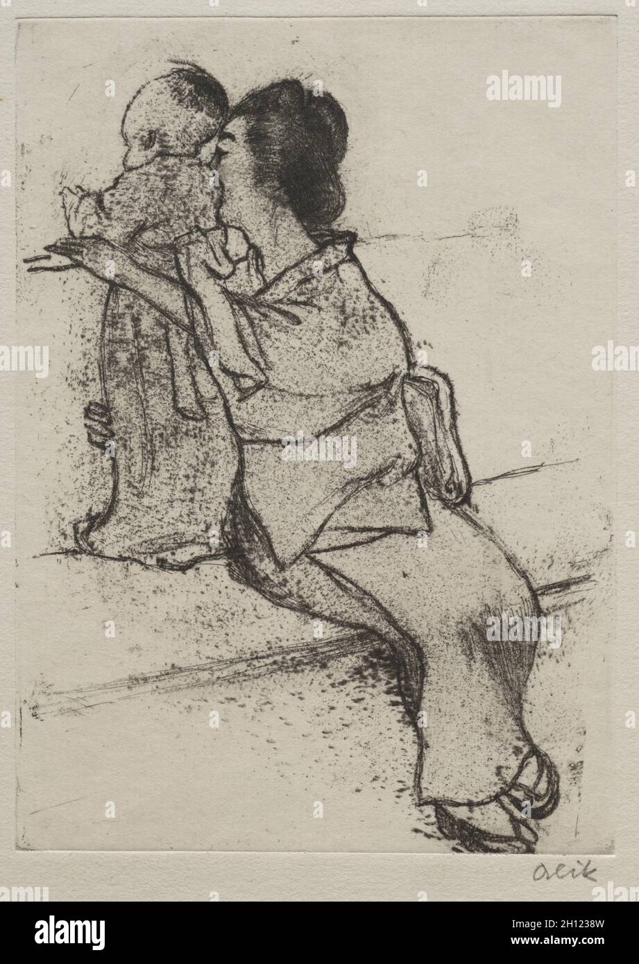 Mère et enfant.Emil Orlik (tchèque, 1870-1932).Gravure ; Banque D'Images
