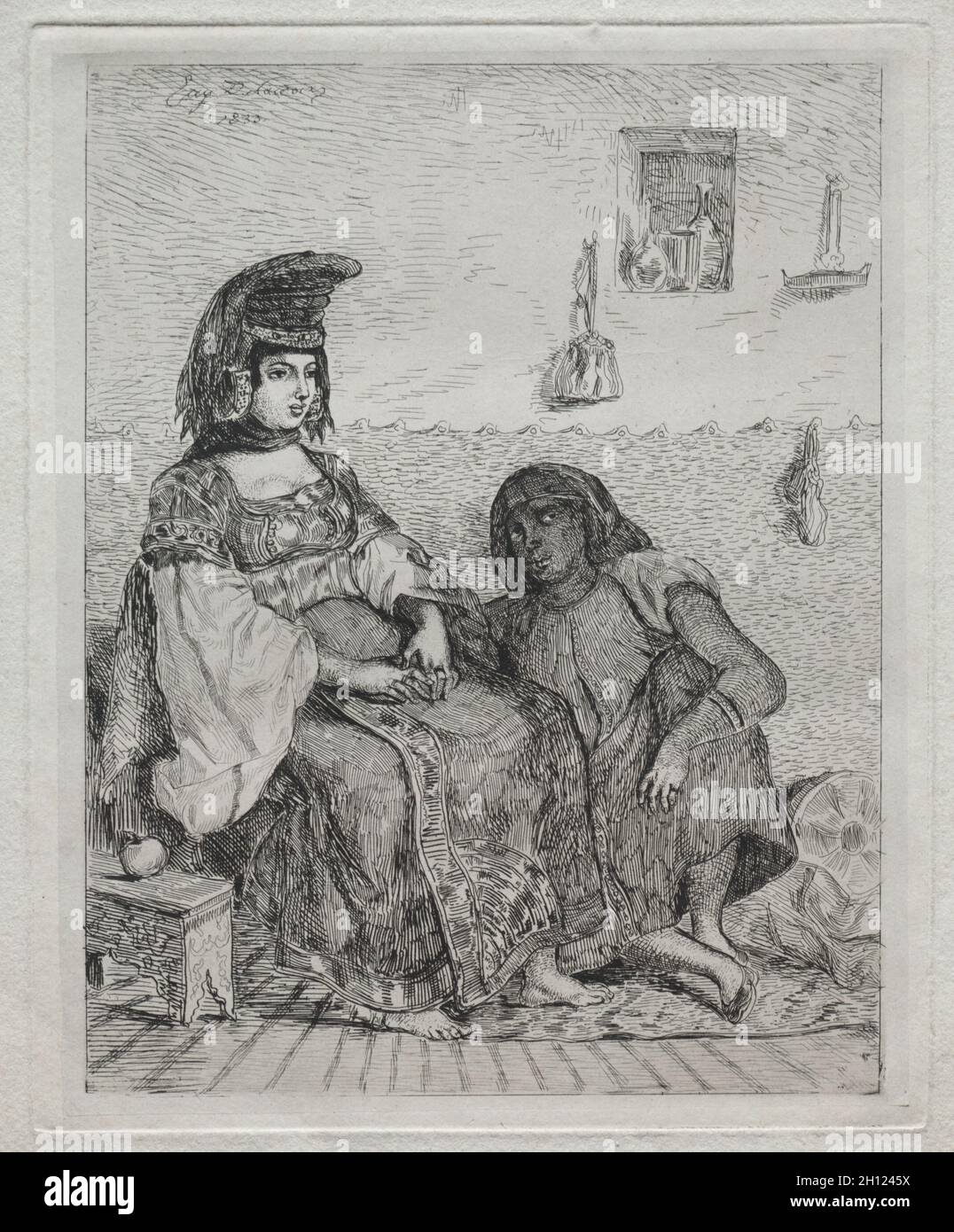 Une juive d'Alger, 1833.Eugène Delacroix (français, 1798-1863).Gravure avec du colé de chine ; Banque D'Images