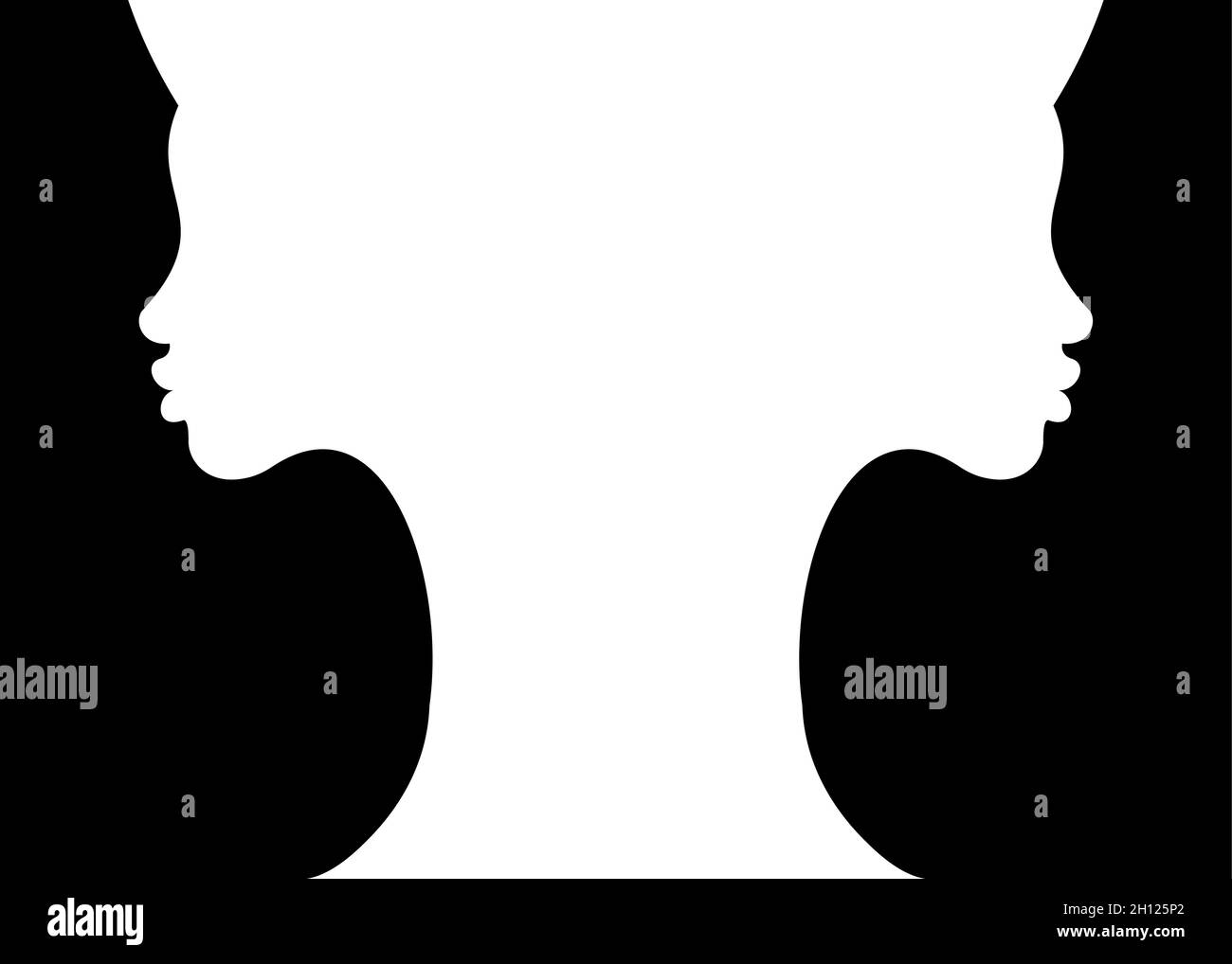 deux jeunes femmes blanc silhouette visages faisant un vase forme optique négatif espace illusion.Belle fille double visage contour pot forme.Vecteur Illustration de Vecteur
