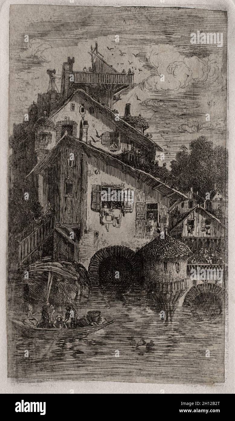 Le Moulin, 1866. Rodolphe Bresdin (Français, 1822-1885). Fiche technique : gravure, 17,4 x 9,9 cm (6 7/8 x 3 7/8 in.) ; Image : 14 x 8,2 cm (5 1/2 x 3 1/4 in.). Banque D'Images