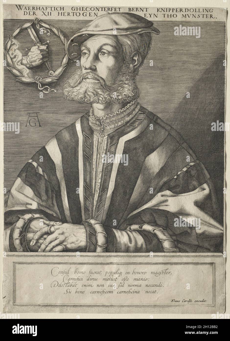 Portrait de Bernard Knipperdolling.Jan Muller (néerlandais, 1571-1628), d'après Heinrich Aldeverver (allemand, 1502-1555/61).Gravure ; Banque D'Images