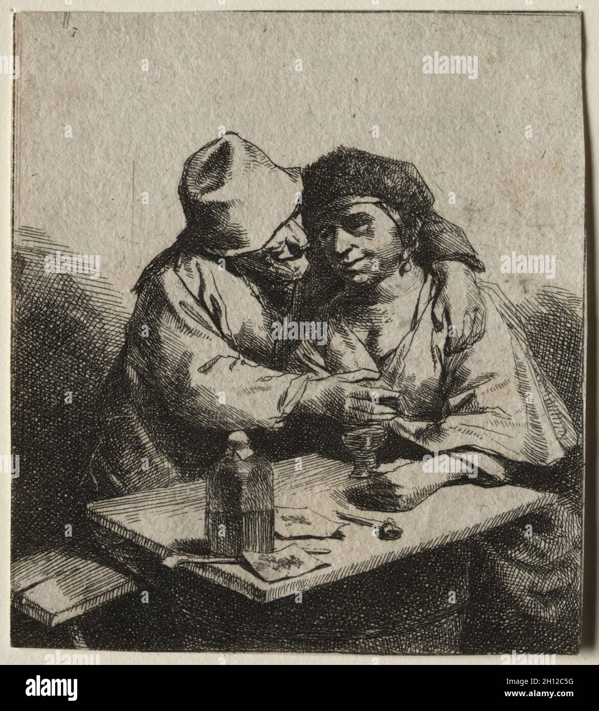 Le couple amusant, 1642-64.Cornelis Pietersz Bega (néerlandais, 1631/32-1664).Gravure; feuille: 7.9 x 7.1 cm (3 1/8 x 2 13/16 in.). Banque D'Images