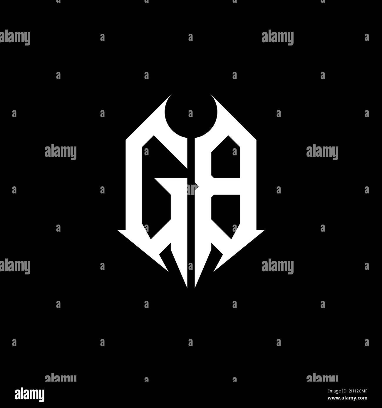 GB Monogram logo lettre avec forme métallique modèle de conception sur fond noir, lettrage métal, lettre métal pour la musique et le jeu. Illustration de Vecteur