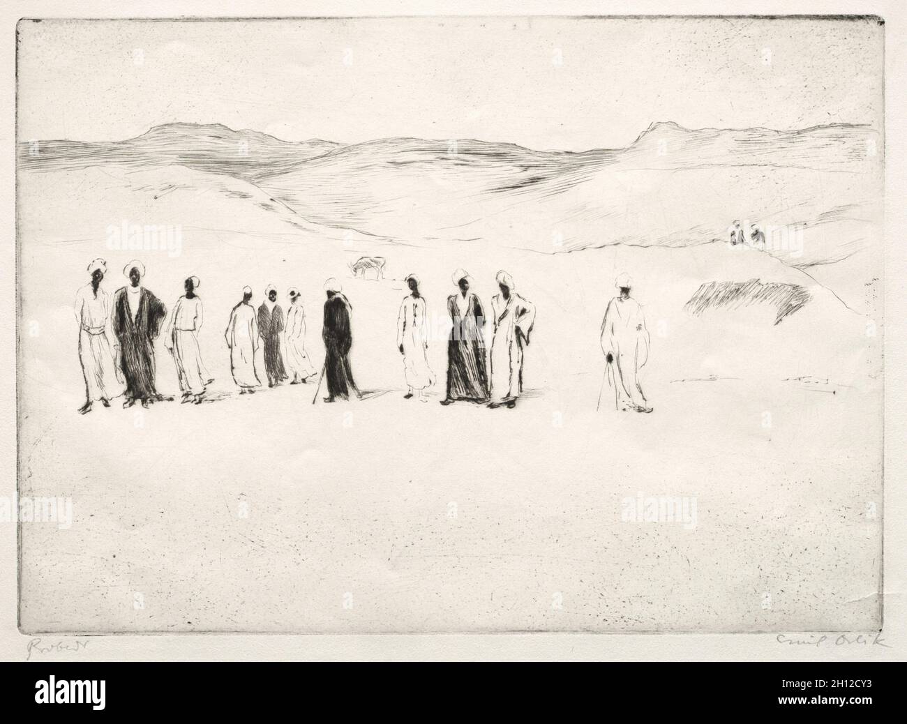 Arabes dans le désert, Assuan.Emil Orlik (tchèque, 1870-1932).Drypoint et roulette; Banque D'Images