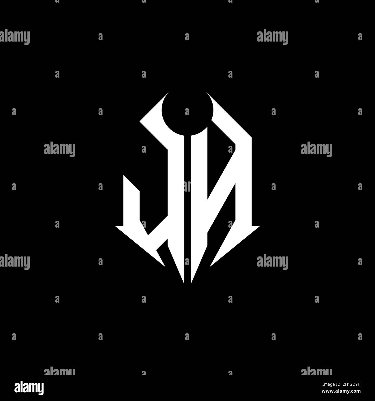 JN Monogram logo lettre avec modèle de style de forme métallique sur fond noir, lettrage métal, lettre métal pour la musique et le jeu. Illustration de Vecteur