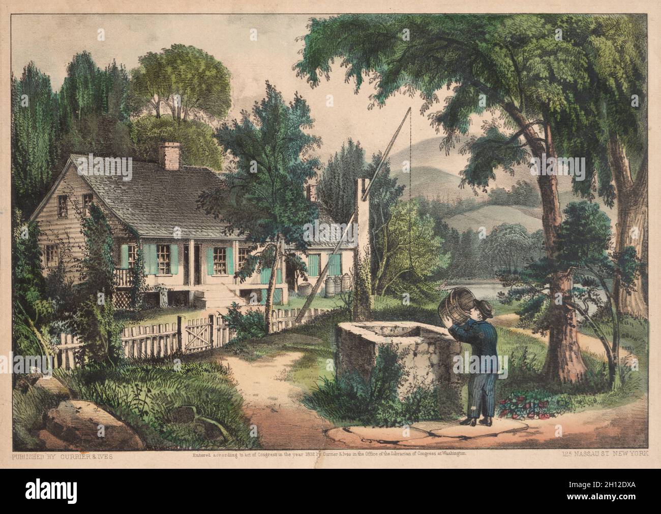 L'ancien godet en Oaken.Et James Merritt Ives (américain, 1824-1895), Nathaniel Currier (américain, 1813-1888).Lithographie; Banque D'Images