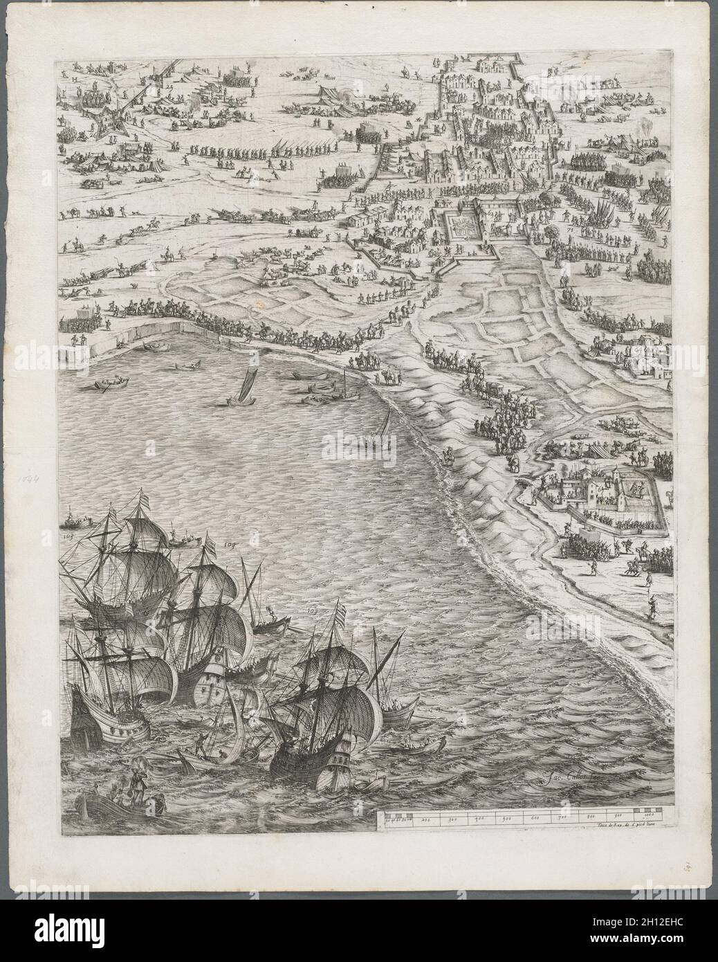 Siège de la Rochelle : planche 12, 1628-1630.Jacques Callot (français, 1592-1635).Gravure; feuille: 64.2 x 55.9 cm (25 1/4 x 22 in.); repère plateau: 56.5 x 45 cm (22 1/4 x 17 11/16 in.). Banque D'Images