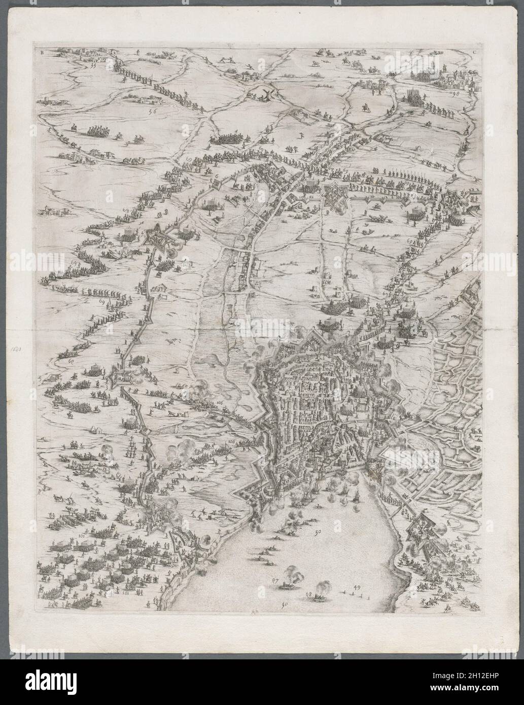 Siège de la Rochelle : planche 6, 1628-1630.Jacques Callot (français, 1592-1635).Gravure; feuille: 64.5 x 51 cm (25 3/8 x 20 1/16 in.); repère plateau: 57.3 x 45.2 cm (22 9/16 x 17 13/16 in.). Banque D'Images