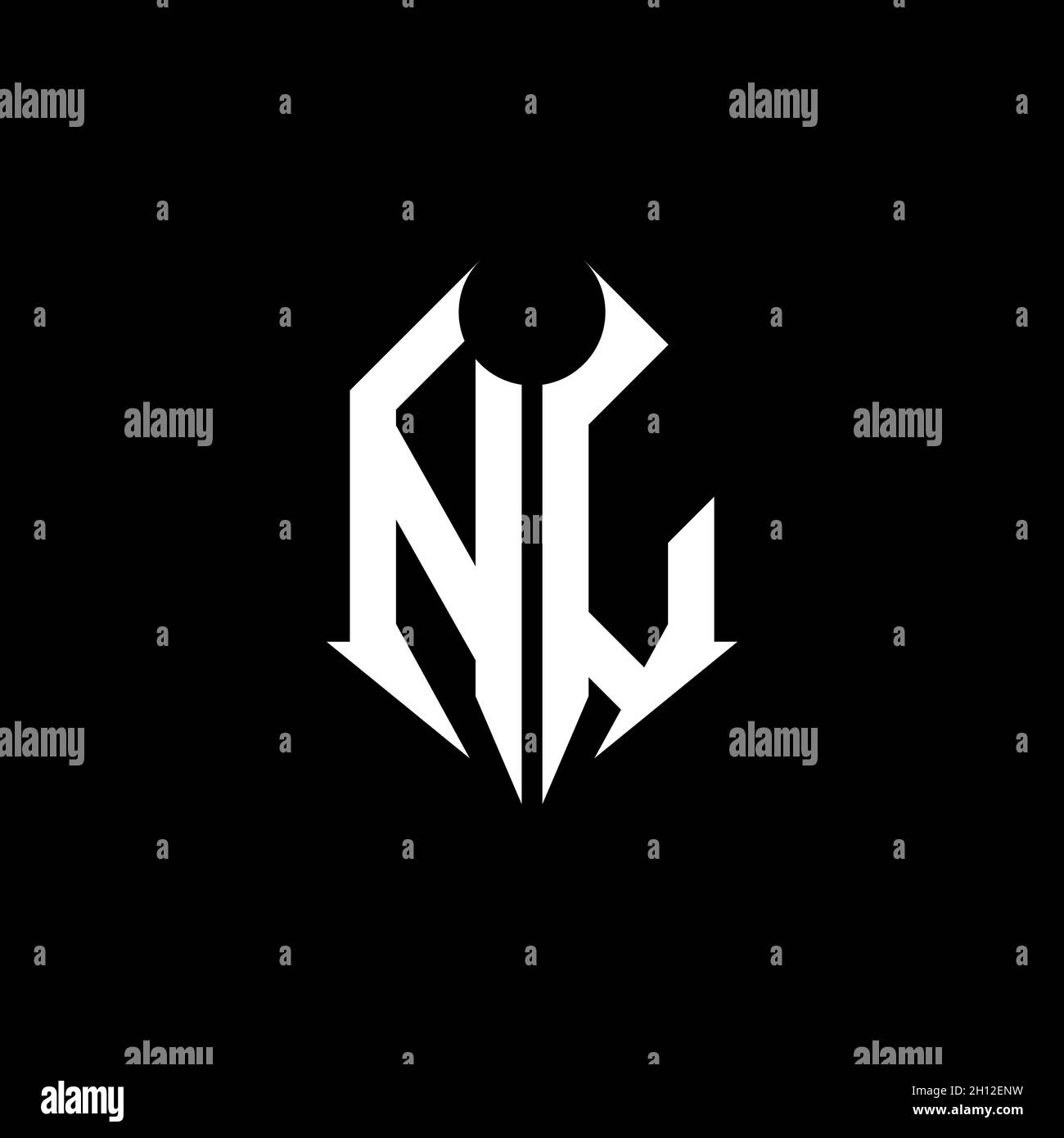 Lettre du logo NJ Monogram avec modèle de conception de forme métallique sur fond noir, lettrage en métal, lettre en métal pour la musique et le jeu. Illustration de Vecteur