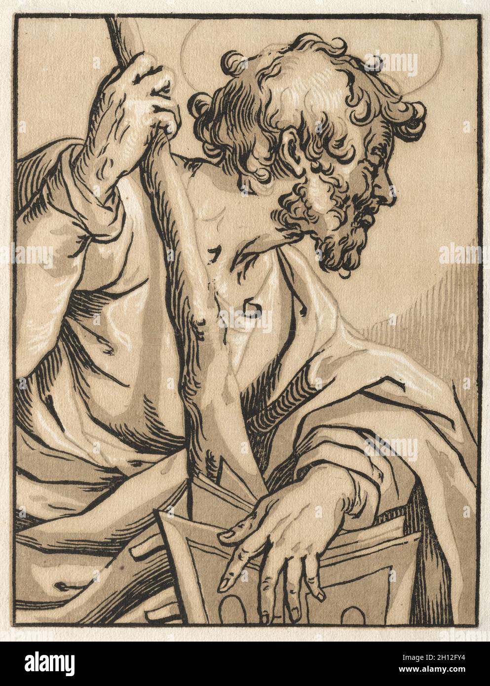 Christ et les Apôtres, non10: Le Christ et les Apôtres: Saint Judas Thaddeus (avec le Club), 1600s.Ludolph Büsinck (allemand, 1590-1669), après G. Lallemand.Coupe de bois de chiaroscuro; feuille: 24.4 x 19.1 cm (9 5/8 x 7 1/2 po.); image: 21 x 16 cm (8 1/4 x 6 5/16 po.). Banque D'Images