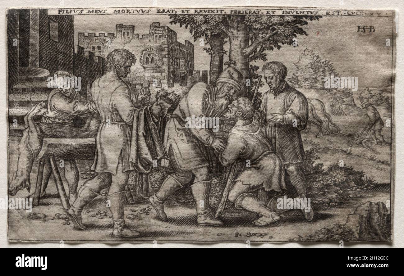 Le retour du fils prodigue, 1500s(?).Allemagne, XVIe siècle (?).Gravure ; Banque D'Images
