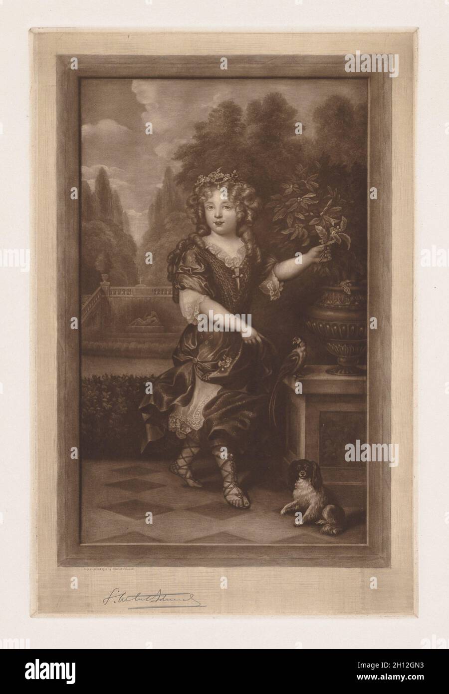 Portrait d'une jeune princesse, 1910.Samuel Arlent-Edwards (américain, 1862-1938), d'après Caspar Netscher (néerlandais, 1639-1684).Mezzotint ; Banque D'Images