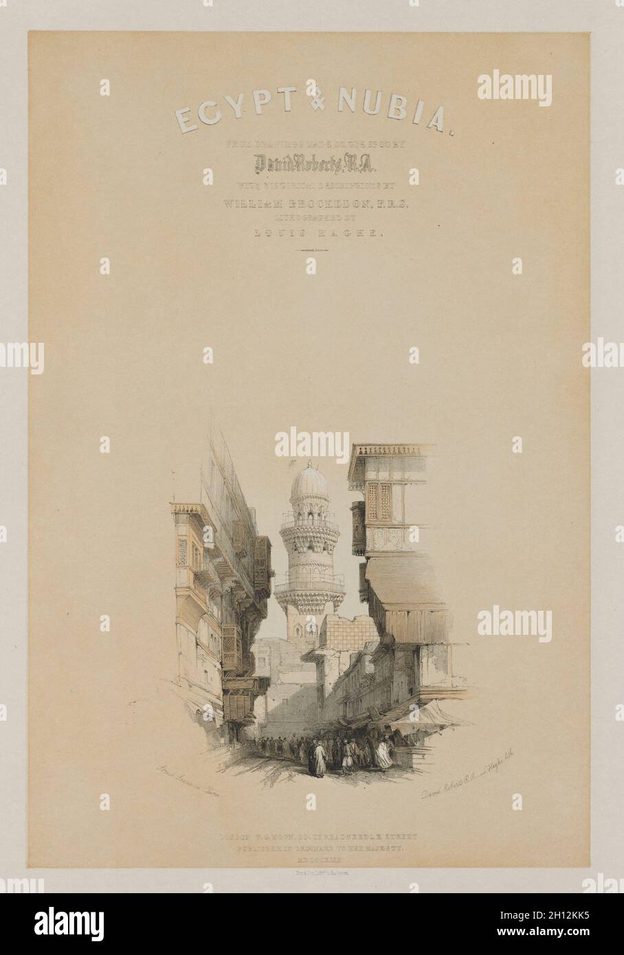 Égypte et Nubie, Volume I : page de titre, 1846.Louis Haghe (britannique, 1806-1885), F. G. Moon, 20 Threadneedle Street, Londres,Après David Roberts (écossais, 1796-1864).Lithographie couleur; feuille: 60.4 x 43.2 cm (23 3/4 x 17 po.); image: 46.9 x 31.7 cm (18 7/16 x 12 1/2 po.). Banque D'Images