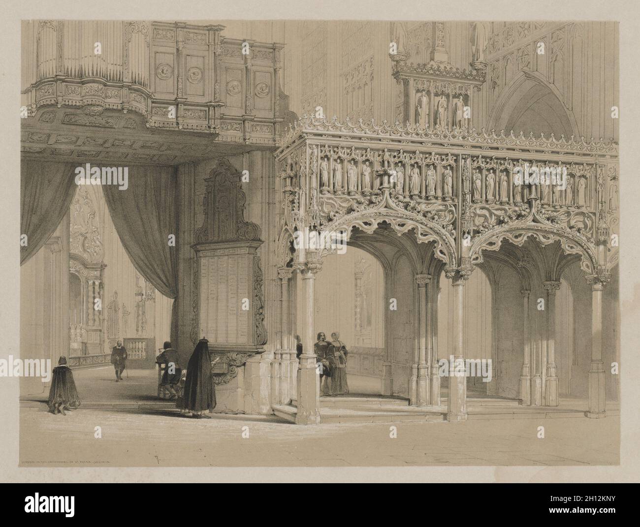 Esquisses en Belgique et en Allemagne, Volume I: Écran dans la cathédrale Saint-Pierre, Louvain, 1840.Louis Haghe (britannique, 1806-1885), Thomas McLean, Haymarket, Londres.Lithographie couleur; feuille: 37.2 x 54.1 cm (14 5/8 x 21 5/16 po.); image: 28.5 x 38.3 cm (11 1/4 x 15 1/16 po.). Banque D'Images