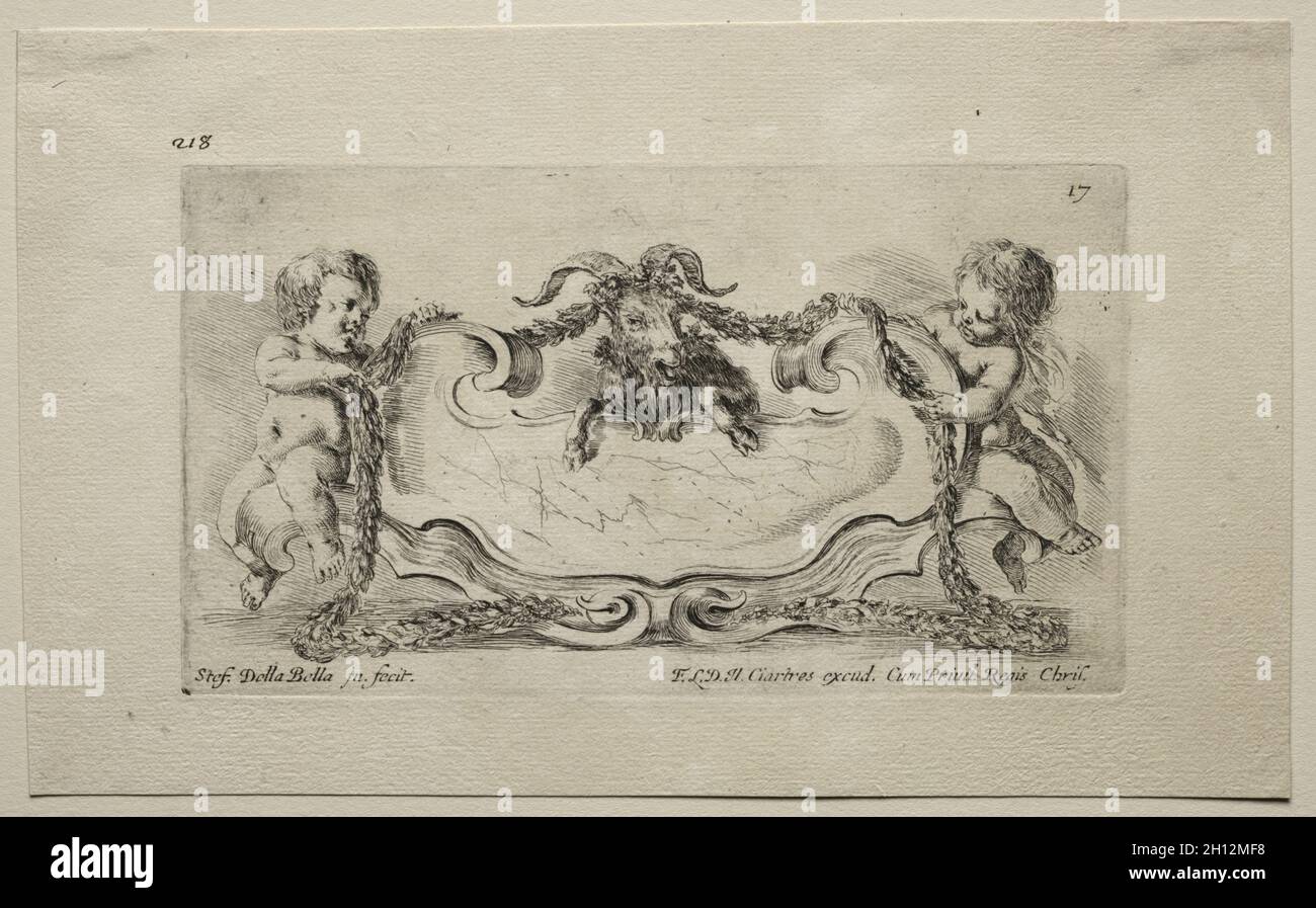 Collection de différentes matrices et de nouveaux dessins de cartouchers et ornements : no 17, 1646.Stefano Della Bella (italien, 1610-1664).Gravure ; Banque D'Images