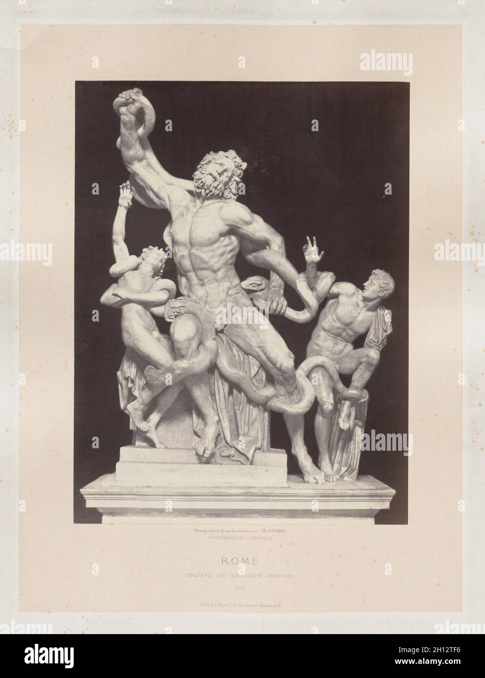 Rome : Groupe de Laocoon (Vatican), ch. 1860. Charles Soulier (Français, 1840-1875). L'albumine à partir d'un négatif au collodion ; image : 40,2 x 30,4 cm (15 13/16 x 11 15/16 po.) ; papier : 40,2 x 30,4 cm (15 13/16 x 11 15/16 po.) ; Canada, primaire : 53,4 x 40,4 cm (21 x 15 7/8 in.) ; Canada, secondaire : 75 x 56 cm (29 1/2 x 22 1/16 in.). Banque D'Images