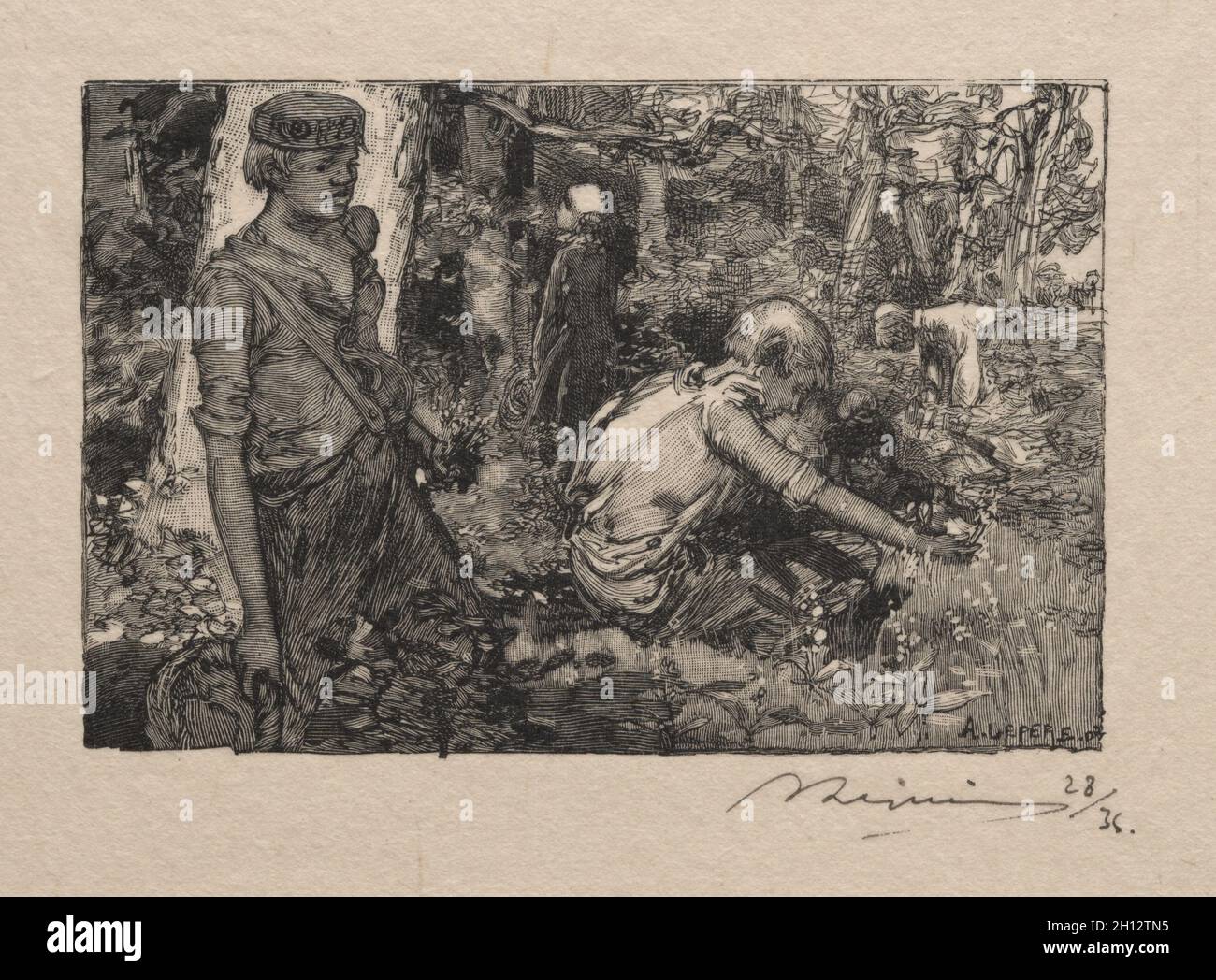 Cueillette du muguet, 1890.Auguste Louis Lepère (français, 1849-1918).Gravure en bois; Banque D'Images