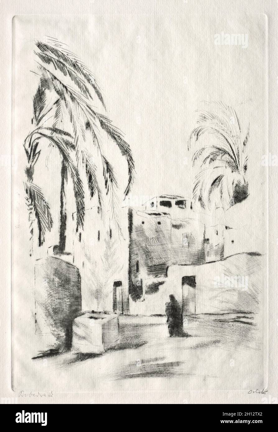 Rue à Louxor, Égypte.Emil Orlik (tchèque, 1870-1932).Drypoint et roulette; Banque D'Images