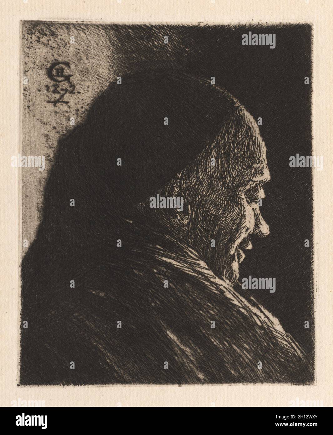 Tête d'un vieil homme, 1872. Henri Charles Guérard (Français, 1846-1897). Eau-forte avec pointe sèche ; feuille : 18,9 x 19,1 cm (7 7/16 x 7 1/2 in.) ; platemark : 12,2 x 9,9 cm (4 13/16 x 3 7/8 in.). Banque D'Images