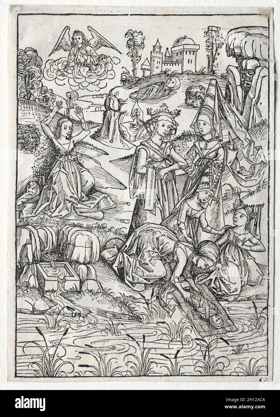 Der Schatzbehalter: Moïse trouvé par la fille de Pharaon (recto), 1491.Michael Wolgemut (allemand, 1434-1519).Coupe de bois ; Banque D'Images