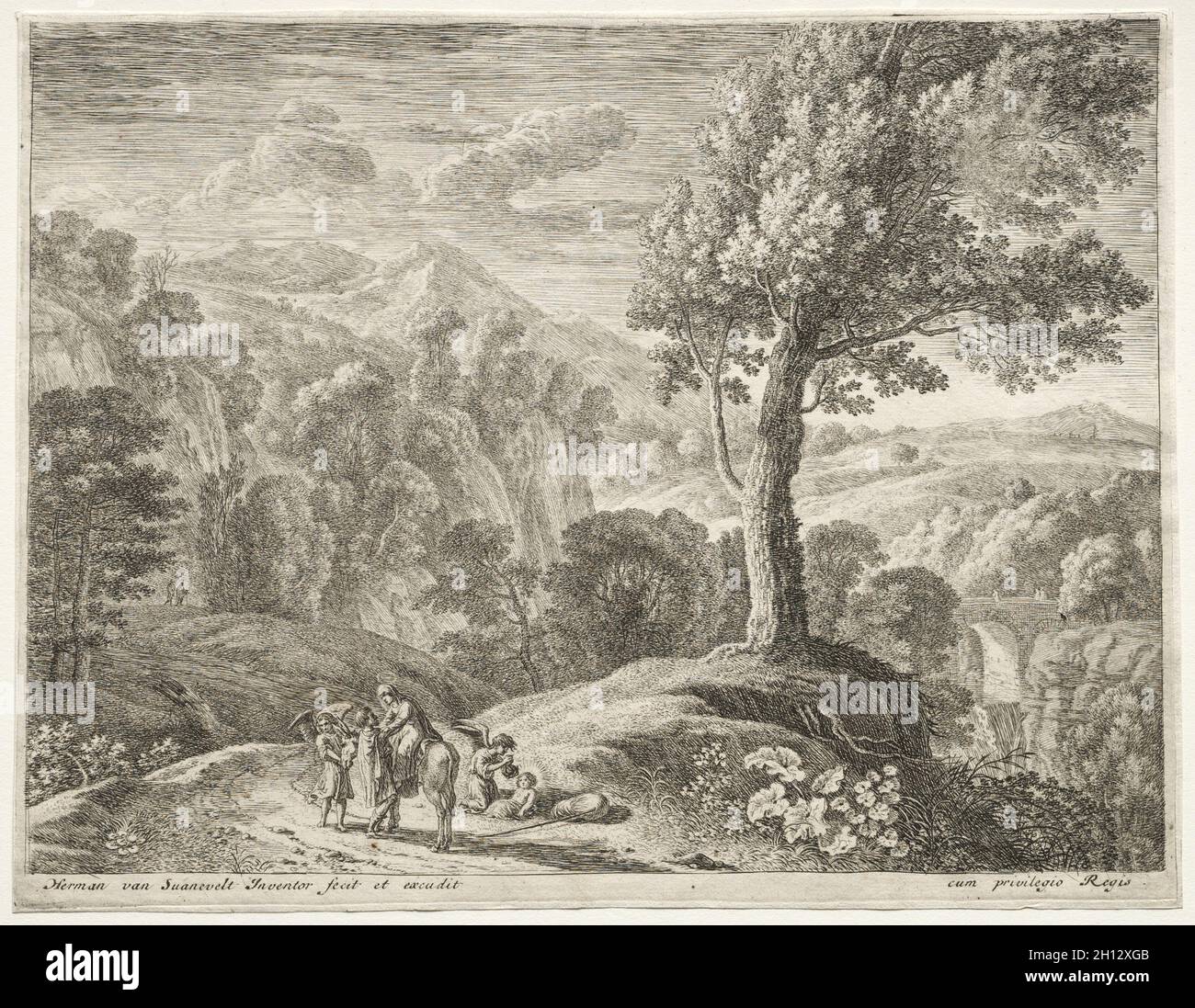 Le vol en Égypte : le grand arbre et la Cascade, c.1652-54.Herman van Swanevelt (néerlandais, c.1600-1655).Gravure ; Banque D'Images