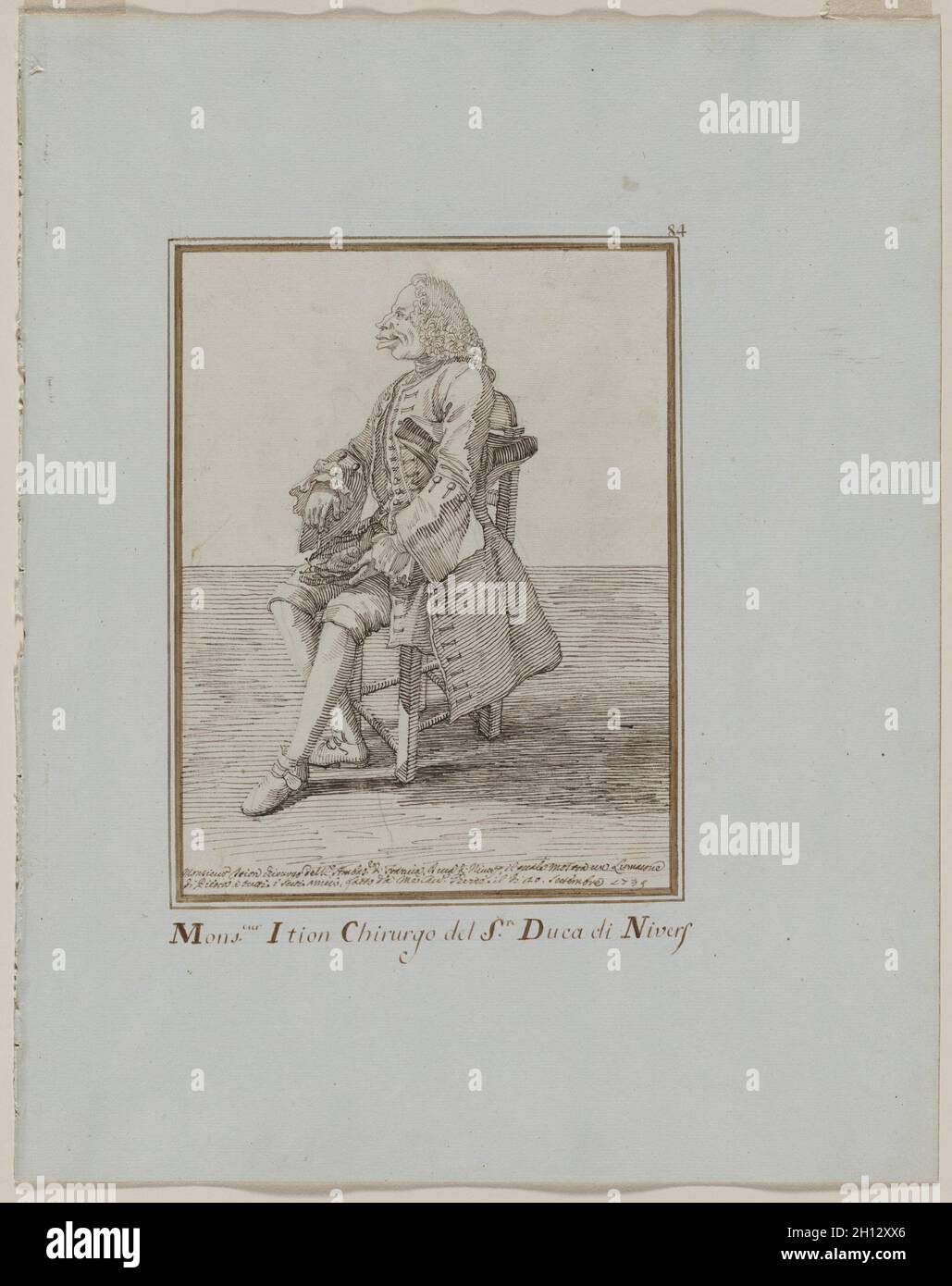 Monsieur Édition del Chirurgo sre. Duca di Nivers, 1749. Pier Leone Ghezzi (italien, 1674-1755). Plume et encre brune sur mine ; ossature lignes dans l'encre brune ; feuille : 26,7 x 20,2 cm (10 1/2 x 7 15/16 in.) ; appui secondaire : 47,9 x 37,9 cm (18 7/8 x 14 15/16 po.). Banque D'Images