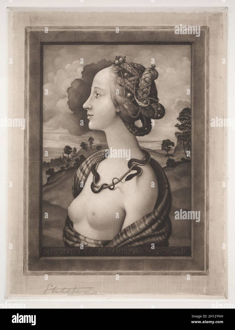 Simonetta Vespucci, c.1880-1923.Samuel Arlent-Edwards (américain, 1862-1938), d'après Piero di Cosimo (florentin, 1462-1521).Mezzotint ; Banque D'Images