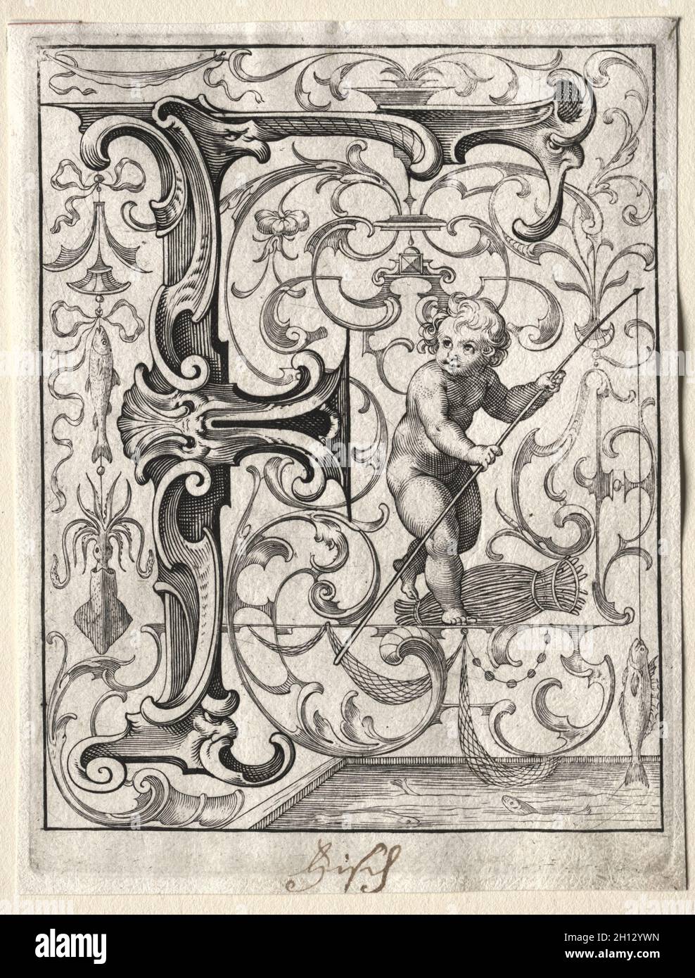 Nouveau livret ABC : F, 1627.Lucas Kilian (allemand, 1579-1637).Gravure ; Banque D'Images