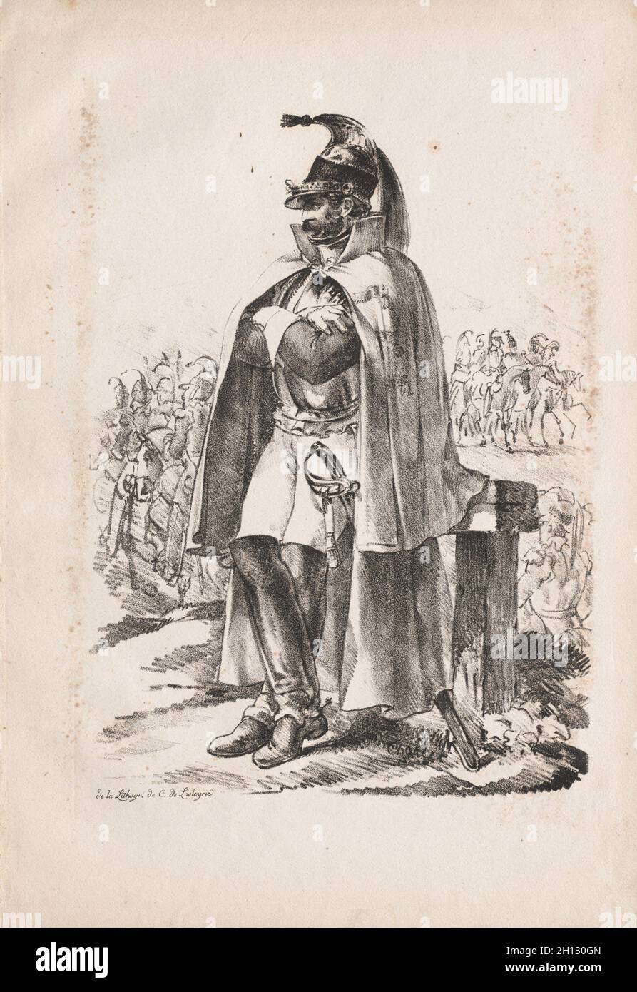 Costumes militaires de cavalerie : Homme , 1814-1818. Nicolas Toussaint Charlet (Français, 1792-1845). Fiche technique : Lithographie ; 40,2 x 28,4 cm (15 13/16 x 11 3/16 po.) ; image : 28,9 x 21,4 cm (11 3/8 x 8 7/16 in.). Banque D'Images