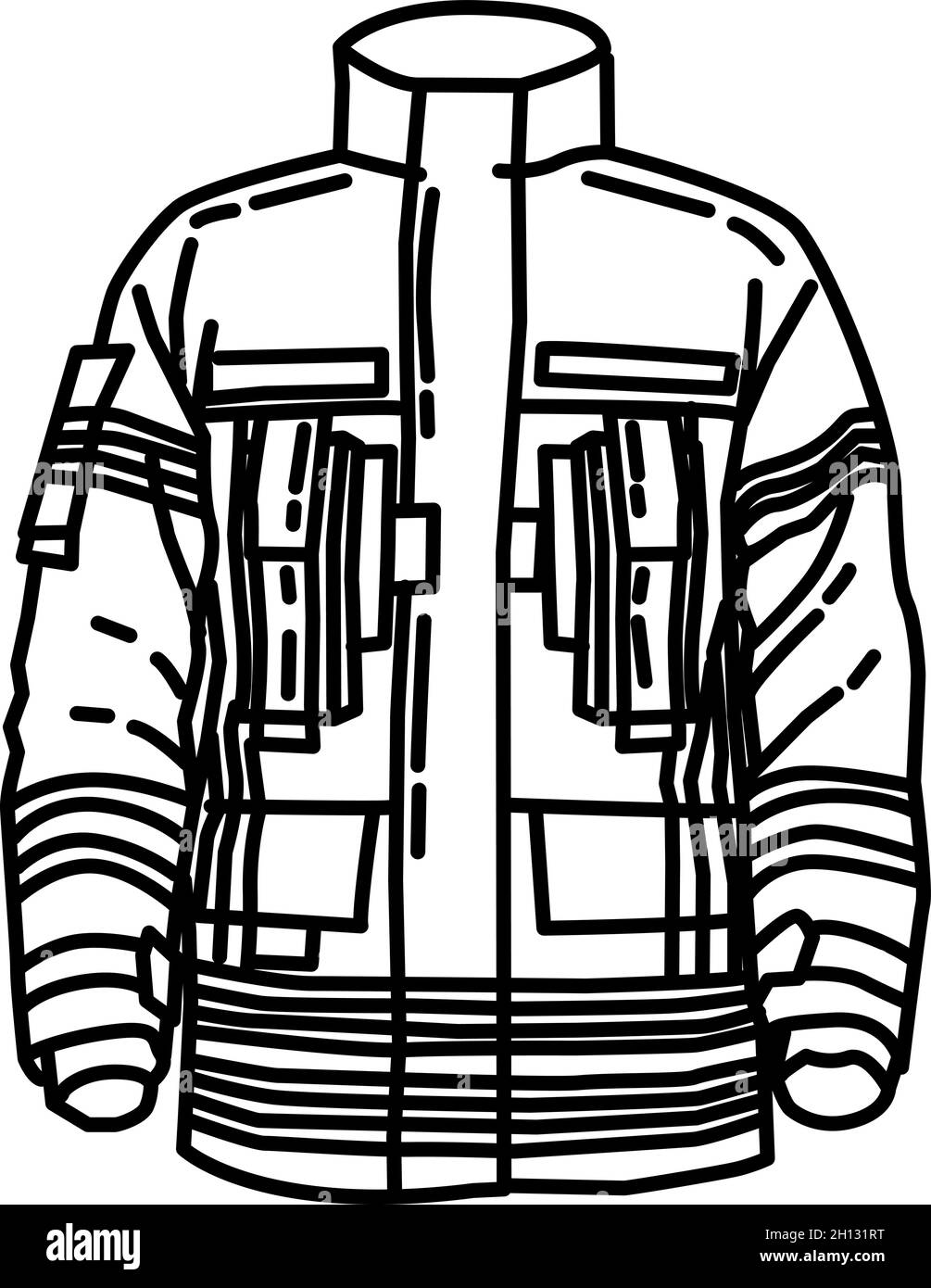 Manteau de pompier fait partie des accessoires et équipements de pompier appareil dessiné à la main Icon Set Vector. Illustration de Vecteur
