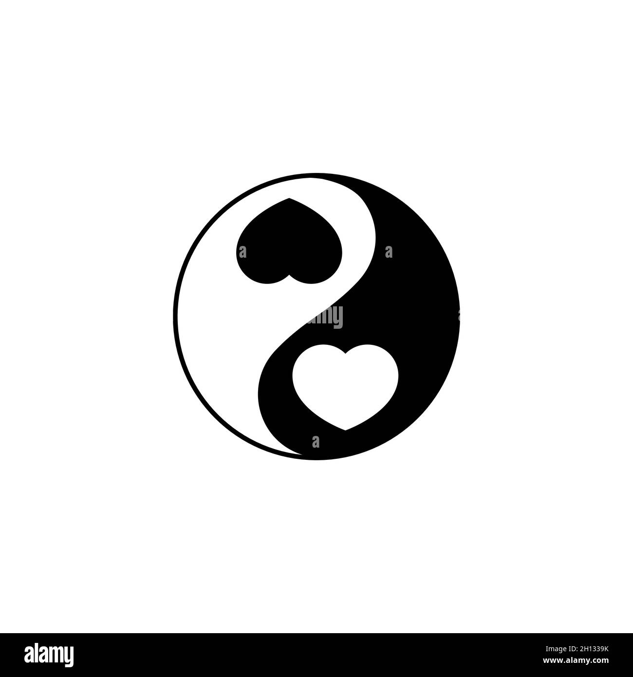 Yin et yang signe avec coeur noir et blanc.Symbole de l amour