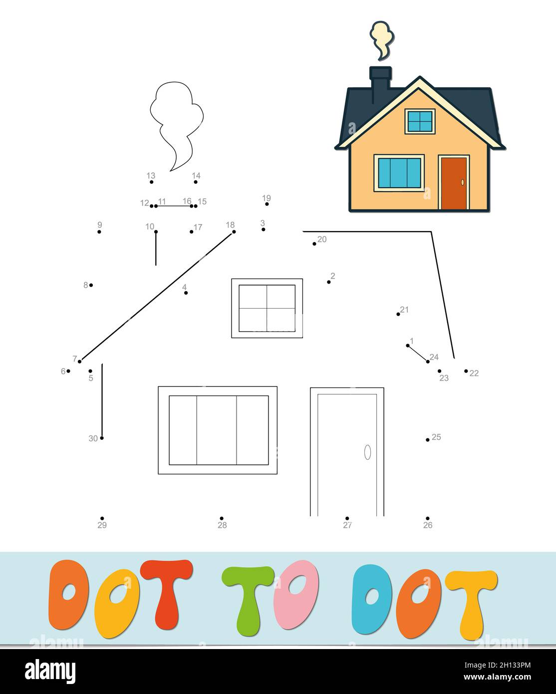 Puzzle point à point.Connectez le jeu points. Maison illustration Banque D'Images