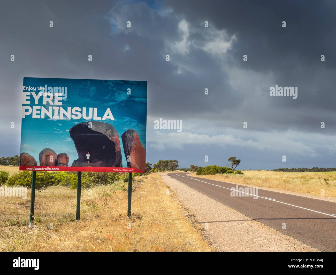 Profitez du panneau Eyre Peninsula, Flinders Highway.Australie méridionale Banque D'Images