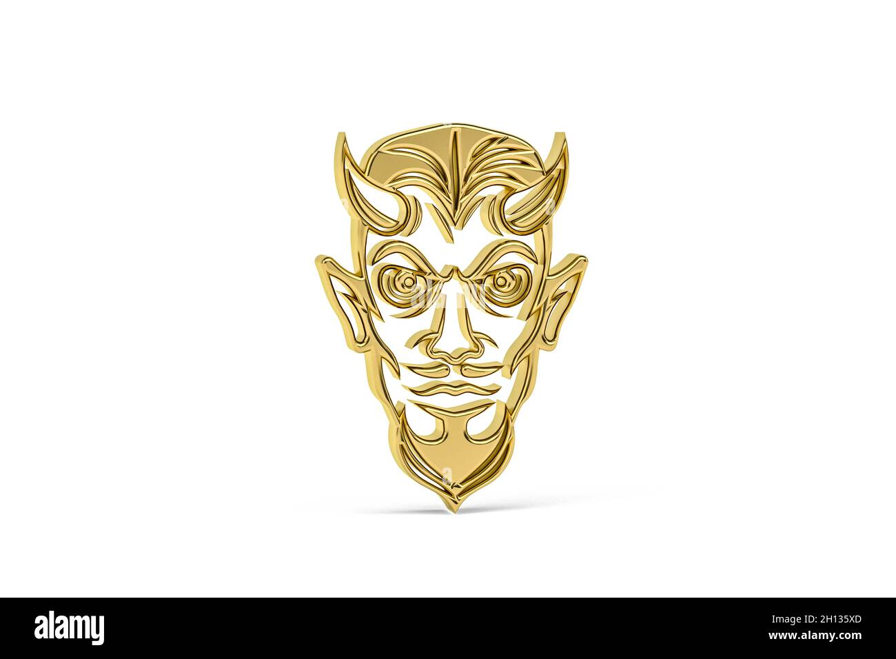 Icône Golden Devil isolée sur fond blanc - rendu 3D Banque D'Images