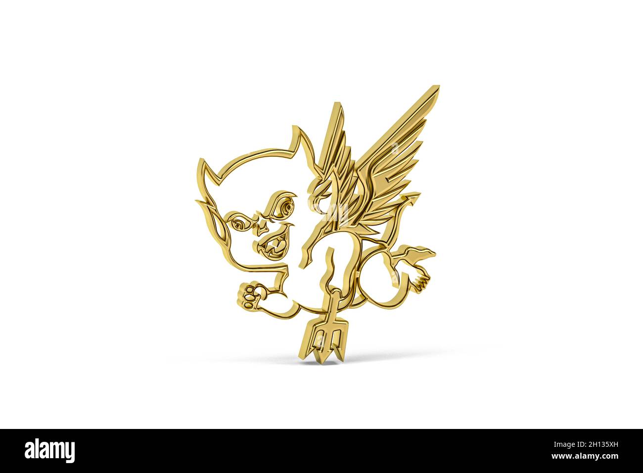 Icône Golden Devil isolée sur fond blanc - rendu 3D Banque D'Images